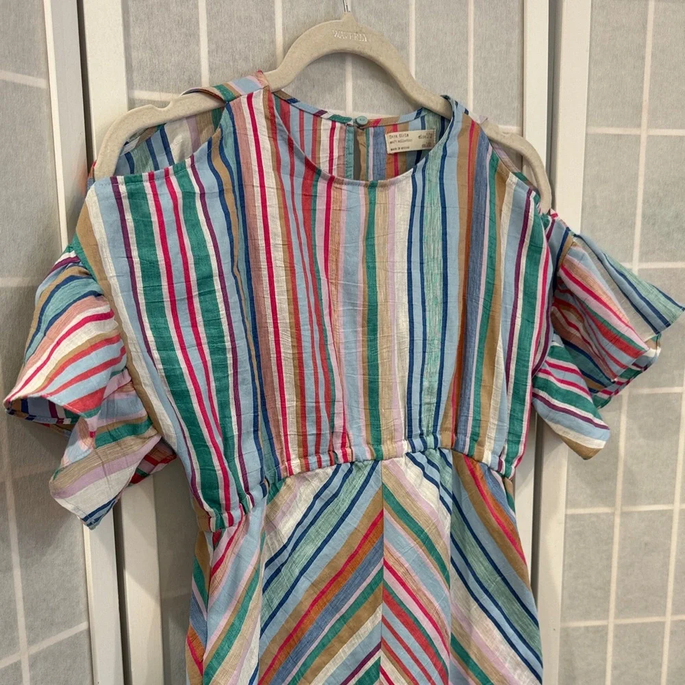 Zara Girls Multicolor Striped Cold Shoulder Dress Size 11/12 - Picture 2 of 5